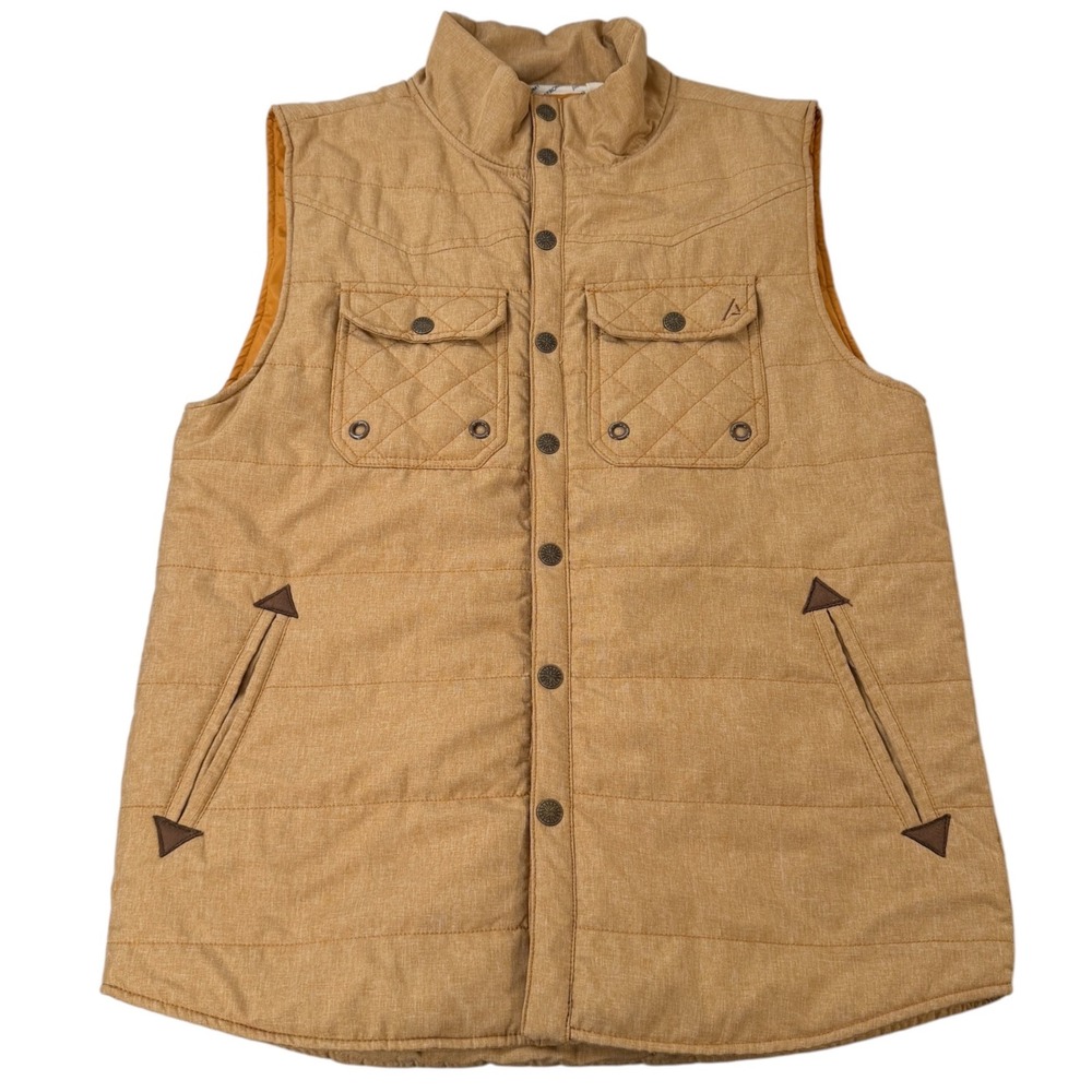 Astronomy Men Mustard Yellow Quilted Puffer Vest Snap Front Mock Neck Size Small